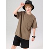 image:imageFlygo Boys Oversized Tshirt Acid Wash Vintage Cotton Crewneck 514Y  Acid Wash Cotton Tops Classic Crewneck Front Chest Pocket Vintage Texture Loose Short Sleeve Unisex Kids Casual TeesCoffee