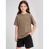 image:imageFlygo Boys Oversized Tshirt Acid Wash Vintage Cotton Crewneck 514Y  Acid Wash Cotton Tops Classic Crewneck Front Chest Pocket Vintage Texture Loose Short Sleeve Unisex Kids Casual TeesCoffee