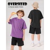 image:imageFlygo Boys Oversized Tshirt Acid Wash Vintage Cotton Crewneck 514Y  Acid Wash Cotton Tops Classic Crewneck Front Chest Pocket Vintage Texture Loose Short Sleeve Unisex Kids Casual TeesBlackdarkgreypurple