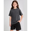 image:imageFlygo Boys Oversized Tshirt Acid Wash Vintage Cotton Crewneck 514Y  Acid Wash Cotton Tops Classic Crewneck Front Chest Pocket Vintage Texture Loose Short Sleeve Unisex Kids Casual TeesDarkgrey