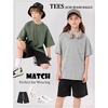 image:imageFlygo Boys Oversized Tshirt Acid Wash Vintage Cotton Crewneck 514Y  Acid Wash Cotton Tops Classic Crewneck Front Chest Pocket Vintage Texture Loose Short Sleeve Unisex Kids Casual TeesBlacklightgreyarmy