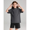 image:imageFlygo Boys Oversized Tshirt Acid Wash Vintage Cotton Crewneck 514Y  Acid Wash Cotton Tops Classic Crewneck Front Chest Pocket Vintage Texture Loose Short Sleeve Unisex Kids Casual TeesDarkgrey