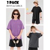 image:imageFlygo Boys Oversized Tshirt Acid Wash Vintage Cotton Crewneck 514Y  Acid Wash Cotton Tops Classic Crewneck Front Chest Pocket Vintage Texture Loose Short Sleeve Unisex Kids Casual TeesBlackdarkgreypurple