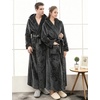 image:imageFlygo Mens Sherpa Lined Flannel Long Bathrobe Sleepwear with HoodieDarkgrey
