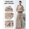 image:imageFlygo Mens Sherpa Lined Flannel Long Bathrobe Sleepwear with HoodieLightbrown