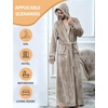 image:imageFlygo Mens Sherpa Lined Flannel Long Bathrobe Sleepwear with HoodieLightbrown