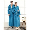 image:imageFlygo Mens Sherpa Lined Flannel Long Bathrobe Sleepwear with HoodieTurquoise