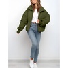 image:imageFlygo Winter Cropped Puffer Jacket Coats for Women 2026  Cute Short Warm Quilted Jackets Outerwear with Zip Pockets Long Sleeve Stand Collar Full Zip Loose Fit for Cold WeatherArmy Green