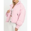 image:imageFlygo Winter Cropped Puffer Jacket Coats for Women 2026  Cute Short Warm Quilted Jackets Outerwear with Zip Pockets Long Sleeve Stand Collar Full Zip Loose Fit for Cold WeatherPink