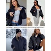image:imageFlygo Winter Cropped Puffer Jacket Coats for Women 2026  Cute Short Warm Quilted Jackets Outerwear with Zip Pockets Long Sleeve Stand Collar Full Zip Loose Fit for Cold WeatherBlack