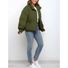 image:imageFlygo Winter Cropped Puffer Jacket Coats for Women 2026  Cute Short Warm Quilted Jackets Outerwear with Zip Pockets Long Sleeve Stand Collar Full Zip Loose Fit for Cold WeatherArmy Green