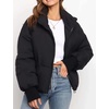 image:imageFlygo Winter Cropped Puffer Jacket Coats for Women 2026  Cute Short Warm Quilted Jackets Outerwear with Zip Pockets Long Sleeve Stand Collar Full Zip Loose Fit for Cold WeatherBlack