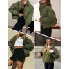 image:imageFlygo Winter Cropped Puffer Jacket Coats for Women 2026  Cute Short Warm Quilted Jackets Outerwear with Zip Pockets Long Sleeve Stand Collar Full Zip Loose Fit for Cold WeatherArmy Green
