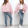 image:imageFlygo Winter Cropped Puffer Jacket Coats for Women 2026  Cute Short Warm Quilted Jackets Outerwear with Zip Pockets Long Sleeve Stand Collar Full Zip Loose Fit for Cold WeatherPink