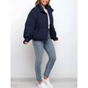 image:imageFlygo Winter Cropped Puffer Jacket Coats for Women 2026  Cute Short Warm Quilted Jackets Outerwear with Zip Pockets Long Sleeve Stand Collar Full Zip Loose Fit for Cold WeatherNavy