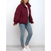 image:imageFlygo Winter Cropped Puffer Jacket Coats for Women 2026  Cute Short Warm Quilted Jackets Outerwear with Zip Pockets Long Sleeve Stand Collar Full Zip Loose Fit for Cold WeatherBurgundy