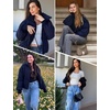 image:imageFlygo Winter Cropped Puffer Jacket Coats for Women 2026  Cute Short Warm Quilted Jackets Outerwear with Zip Pockets Long Sleeve Stand Collar Full Zip Loose Fit for Cold WeatherNavy