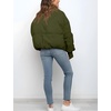 image:imageFlygo Winter Cropped Puffer Jacket Coats for Women 2026  Cute Short Warm Quilted Jackets Outerwear with Zip Pockets Long Sleeve Stand Collar Full Zip Loose Fit for Cold WeatherArmy Green