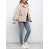 image:imageFlygo Winter Cropped Puffer Jacket Coats for Women 2026  Cute Short Warm Quilted Jackets Outerwear with Zip Pockets Long Sleeve Stand Collar Full Zip Loose Fit for Cold WeatherBeige