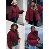 image:imageFlygo Winter Cropped Puffer Jacket Coats for Women 2026  Cute Short Warm Quilted Jackets Outerwear with Zip Pockets Long Sleeve Stand Collar Full Zip Loose Fit for Cold WeatherBurgundy