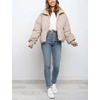 image:imageFlygo Winter Cropped Puffer Jacket Coats for Women 2026  Cute Short Warm Quilted Jackets Outerwear with Zip Pockets Long Sleeve Stand Collar Full Zip Loose Fit for Cold WeatherBeige