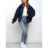 image:imageFlygo Winter Cropped Puffer Jacket Coats for Women 2026  Cute Short Warm Quilted Jackets Outerwear with Zip Pockets Long Sleeve Stand Collar Full Zip Loose Fit for Cold WeatherNavy