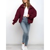 image:imageFlygo Winter Cropped Puffer Jacket Coats for Women 2026  Cute Short Warm Quilted Jackets Outerwear with Zip Pockets Long Sleeve Stand Collar Full Zip Loose Fit for Cold WeatherBurgundy