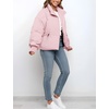 image:imageFlygo Winter Cropped Puffer Jacket Coats for Women 2026  Cute Short Warm Quilted Jackets Outerwear with Zip Pockets Long Sleeve Stand Collar Full Zip Loose Fit for Cold WeatherPink