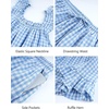 image:imageFlygo Womens Gingham Pajama Sets 2 Piece Summer Ruffle Short Pjs  Cotton Beach Clothes Square Neck Cami Tops Plaid Elastic Waist Shorts with Pockets Drawstring Daily Sleep Rest LoungewearBlue