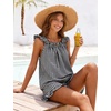 image:imageFlygo Womens Gingham Pajama Sets 2 Piece Summer Ruffle Short Pjs  Cotton Beach Clothes Square Neck Cami Tops Plaid Elastic Waist Shorts with Pockets Drawstring Daily Sleep Rest LoungewearBlack