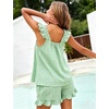 image:imageFlygo Womens Gingham Pajama Sets 2 Piece Summer Ruffle Short Pjs  Cotton Beach Clothes Square Neck Cami Tops Plaid Elastic Waist Shorts with Pockets Drawstring Daily Sleep Rest LoungewearGreen