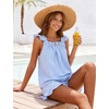 image:imageFlygo Womens Gingham Pajama Sets 2 Piece Summer Ruffle Short Pjs  Cotton Beach Clothes Square Neck Cami Tops Plaid Elastic Waist Shorts with Pockets Drawstring Daily Sleep Rest LoungewearBlue