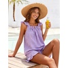 image:imageFlygo Womens Gingham Pajama Sets 2 Piece Summer Ruffle Short Pjs  Cotton Beach Clothes Square Neck Cami Tops Plaid Elastic Waist Shorts with Pockets Drawstring Daily Sleep Rest LoungewearPurple