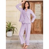 image:imageFlygo Womens Striped 2 Piece Pajama Sets Ruffle Cotton Sleepwear  Long Sleeve Button Down V Neck Notch Collar Straight Leg Elastic Waist with Drawstring Pockets Cute Y2K Pjs Lounge SetsPurple