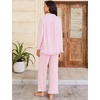 image:imageFlygo Womens Striped 2 Piece Pajama Sets Ruffle Cotton Sleepwear  Long Sleeve Button Down V Neck Notch Collar Straight Leg Elastic Waist with Drawstring Pockets Cute Y2K Pjs Lounge SetsPink