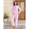 image:imageFlygo Womens Striped 2 Piece Pajama Sets Ruffle Cotton Sleepwear  Long Sleeve Button Down V Neck Notch Collar Straight Leg Elastic Waist with Drawstring Pockets Cute Y2K Pjs Lounge SetsRose