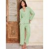 image:imageFlygo Womens Striped 2 Piece Pajama Sets Ruffle Cotton Sleepwear  Long Sleeve Button Down V Neck Notch Collar Straight Leg Elastic Waist with Drawstring Pockets Cute Y2K Pjs Lounge SetsLightgreen