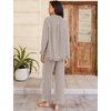 image:imageFlygo Womens Striped 2 Piece Pajama Sets Ruffle Cotton Sleepwear  Long Sleeve Button Down V Neck Notch Collar Straight Leg Elastic Waist with Drawstring Pockets Cute Y2K Pjs Lounge SetsCoffee