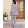 image:imageFlygo Womens Striped 2 Piece Pajama Sets Ruffle Cotton Sleepwear  Long Sleeve Button Down V Neck Notch Collar Straight Leg Elastic Waist with Drawstring Pockets Cute Y2K Pjs Lounge SetsBlack