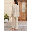 image:imageFlygo Womens Striped 2 Piece Pajama Sets Ruffle Cotton Sleepwear  Long Sleeve Button Down V Neck Notch Collar Straight Leg Elastic Waist with Drawstring Pockets Cute Y2K Pjs Lounge SetsKhaki