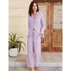 image:imageFlygo Womens Striped 2 Piece Pajama Sets Ruffle Cotton Sleepwear  Long Sleeve Button Down V Neck Notch Collar Straight Leg Elastic Waist with Drawstring Pockets Cute Y2K Pjs Lounge SetsPurple