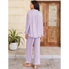 image:imageFlygo Womens Striped 2 Piece Pajama Sets Ruffle Cotton Sleepwear  Long Sleeve Button Down V Neck Notch Collar Straight Leg Elastic Waist with Drawstring Pockets Cute Y2K Pjs Lounge SetsPurple