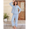 image:imageFlygo Womens Striped 2 Piece Pajama Sets Ruffle Cotton Sleepwear  Long Sleeve Button Down V Neck Notch Collar Straight Leg Elastic Waist with Drawstring Pockets Cute Y2K Pjs Lounge SetsBlue