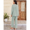 image:imageFlygo Womens Striped 2 Piece Pajama Sets Ruffle Cotton Sleepwear  Long Sleeve Button Down V Neck Notch Collar Straight Leg Elastic Waist with Drawstring Pockets Cute Y2K Pjs Lounge SetsDarkgreen