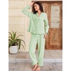 image:imageFlygo Womens Striped 2 Piece Pajama Sets Ruffle Cotton Sleepwear  Long Sleeve Button Down V Neck Notch Collar Straight Leg Elastic Waist with Drawstring Pockets Cute Y2K Pjs Lounge SetsLightgreen