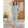 image:imageFlygo Womens Striped 2 Piece Pajama Sets Ruffle Cotton Sleepwear  Long Sleeve Button Down V Neck Notch Collar Straight Leg Elastic Waist with Drawstring Pockets Cute Y2K Pjs Lounge SetsDarkgreen