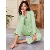 image:imageFlygo Womens Striped 2 Piece Pajama Sets Ruffle Cotton Sleepwear  Long Sleeve Button Down V Neck Notch Collar Straight Leg Elastic Waist with Drawstring Pockets Cute Y2K Pjs Lounge SetsLightgreen