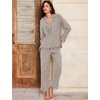 image:imageFlygo Womens Striped 2 Piece Pajama Sets Ruffle Cotton Sleepwear  Long Sleeve Button Down V Neck Notch Collar Straight Leg Elastic Waist with Drawstring Pockets Cute Y2K Pjs Lounge SetsCoffee