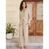 image:imageFlygo Womens Striped 2 Piece Pajama Sets Ruffle Cotton Sleepwear  Long Sleeve Button Down V Neck Notch Collar Straight Leg Elastic Waist with Drawstring Pockets Cute Y2K Pjs Lounge SetsKhaki