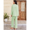 image:imageFlygo Womens Striped 2 Piece Pajama Sets Ruffle Cotton Sleepwear  Long Sleeve Button Down V Neck Notch Collar Straight Leg Elastic Waist with Drawstring Pockets Cute Y2K Pjs Lounge SetsLightgreen